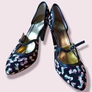 Seychelles Rockabilly Retro Pinup Black Bow Heels Size 7.5